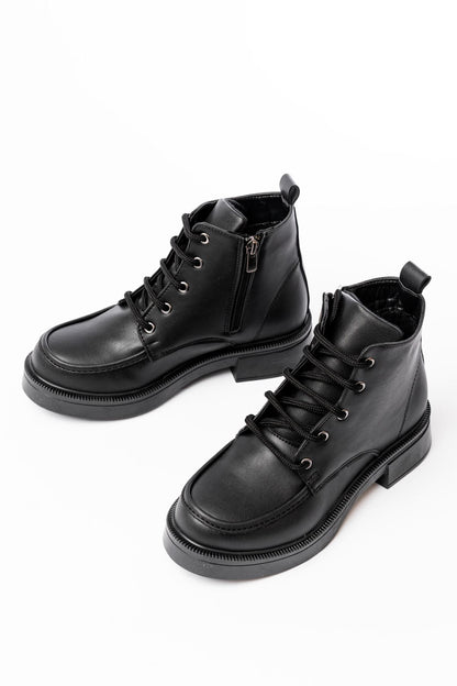 Ayakkabı Aşkı Siyah Bağcıklı Fermuarlı Günlük Kadın Bot