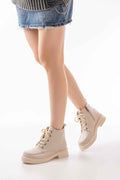 Ayakkabı Aşkı 02-2001 Bej Bağcıklı Fermuarlı Günlük Kadın Bot