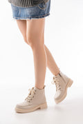 Ayakkabı Aşkı Bej Bağcıklı Fermuarlı Günlük Kadın Bot - Ayakkabı Aşkı
