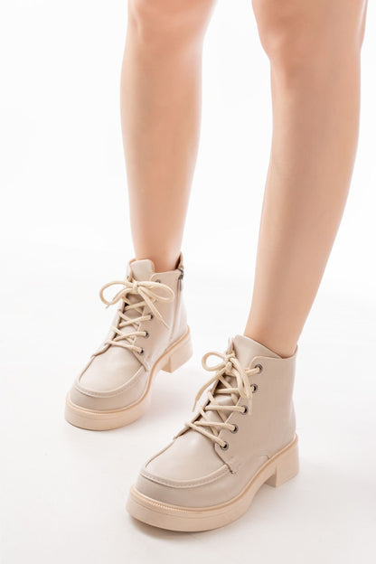 Ayakkabı Aşkı Bej Bağcıklı Fermuarlı Günlük Kadın Bot