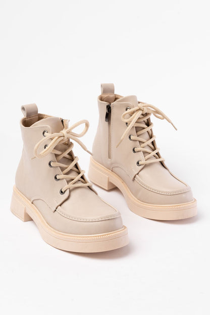 Ayakkabı Aşkı Bej Bağcıklı Fermuarlı Günlük Kadın Bot