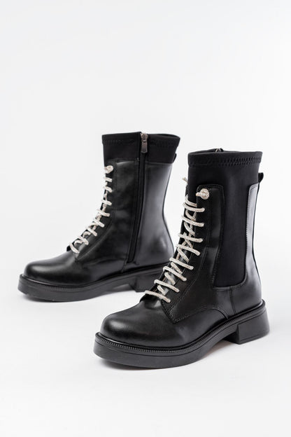 Ayakkabı Aşkı Siyah Bağcıklı Fermuarlı Günlük Kadın Bot