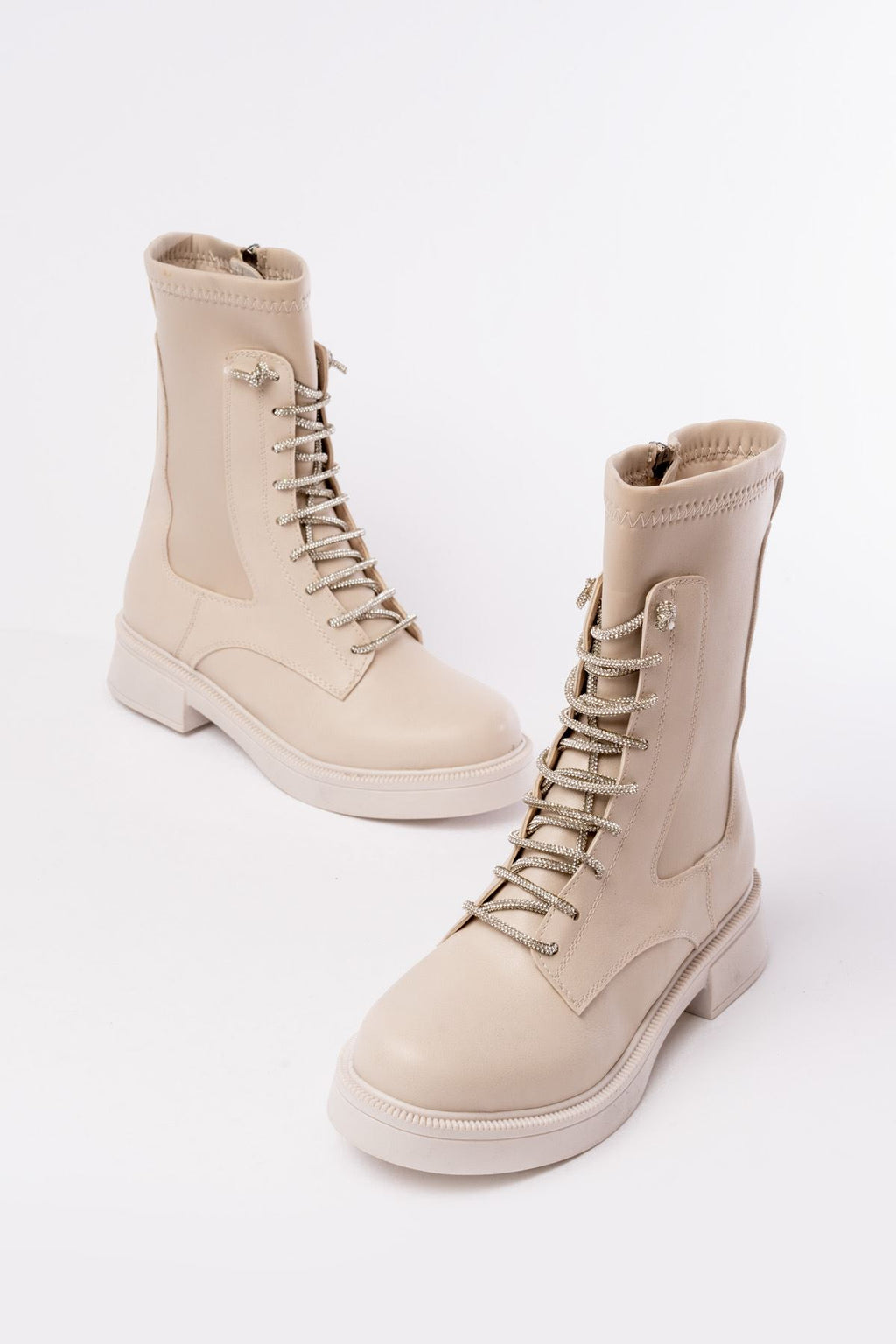 Ayakkabı Aşkı Bej Bağcıklı Fermuarlı Günlük Kadın Bot - Ayakkabı Aşkı