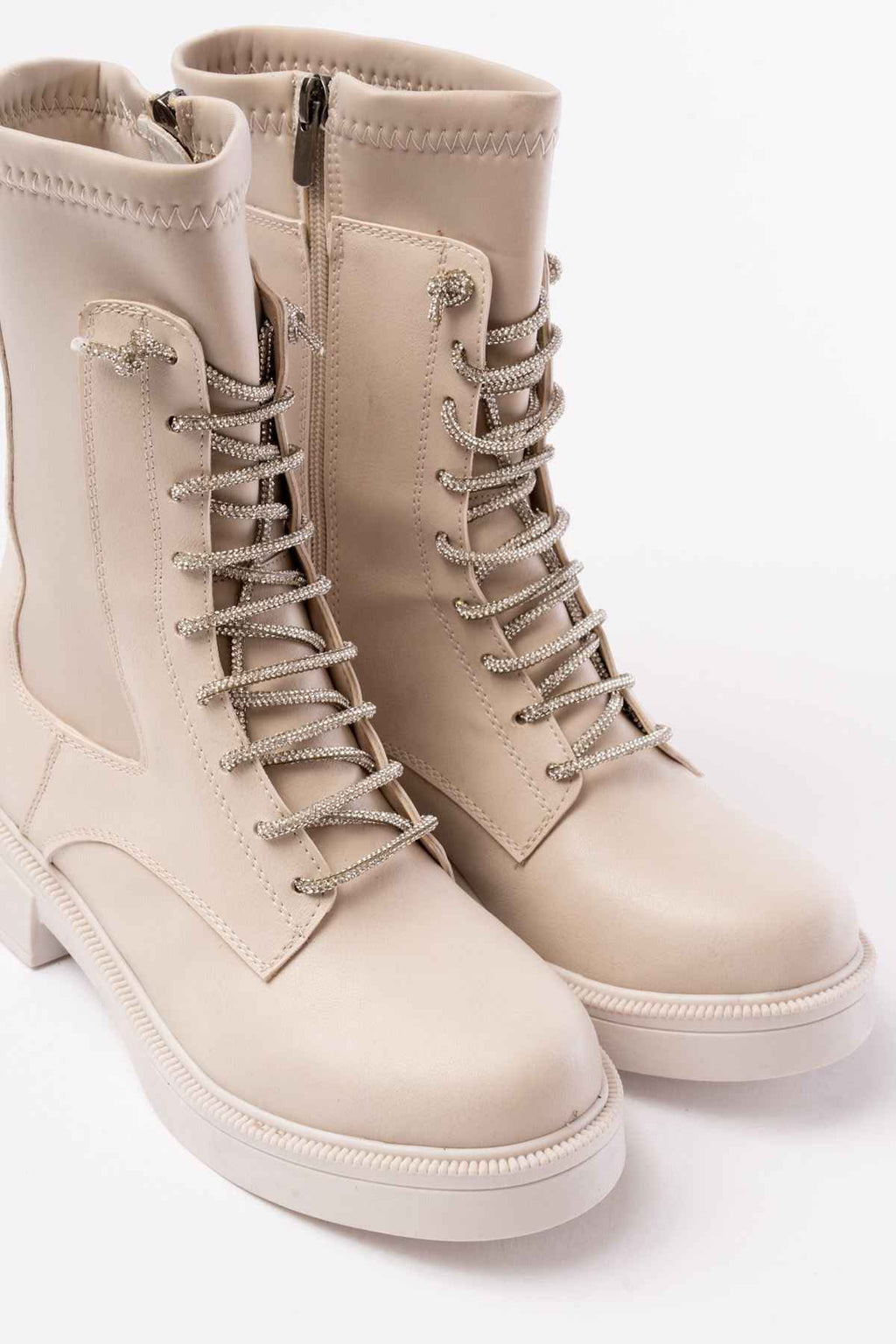 Ayakkabı Aşkı 02-2006 Bej Bağcıklı Fermuarlı Günlük Kadın Bot