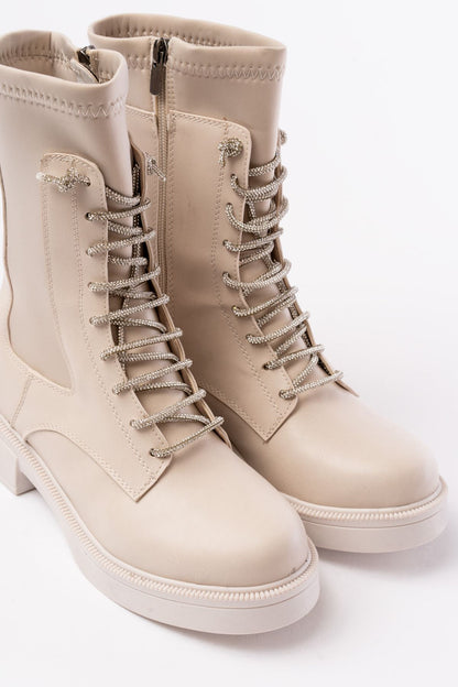 Ayakkabı Aşkı Bej Bağcıklı Fermuarlı Günlük Kadın Bot