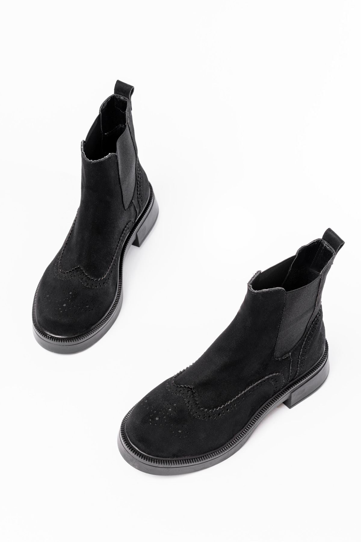 Ayakkabı Aşkı Siyah Süet Lastikli Günlük Kadın Bot