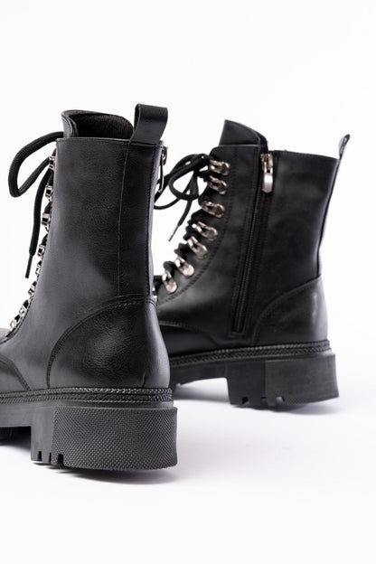 Ayakkabı Aşkı Siyah Cilt Bağcıklı Fermuarlı Günlük Kadın Bot