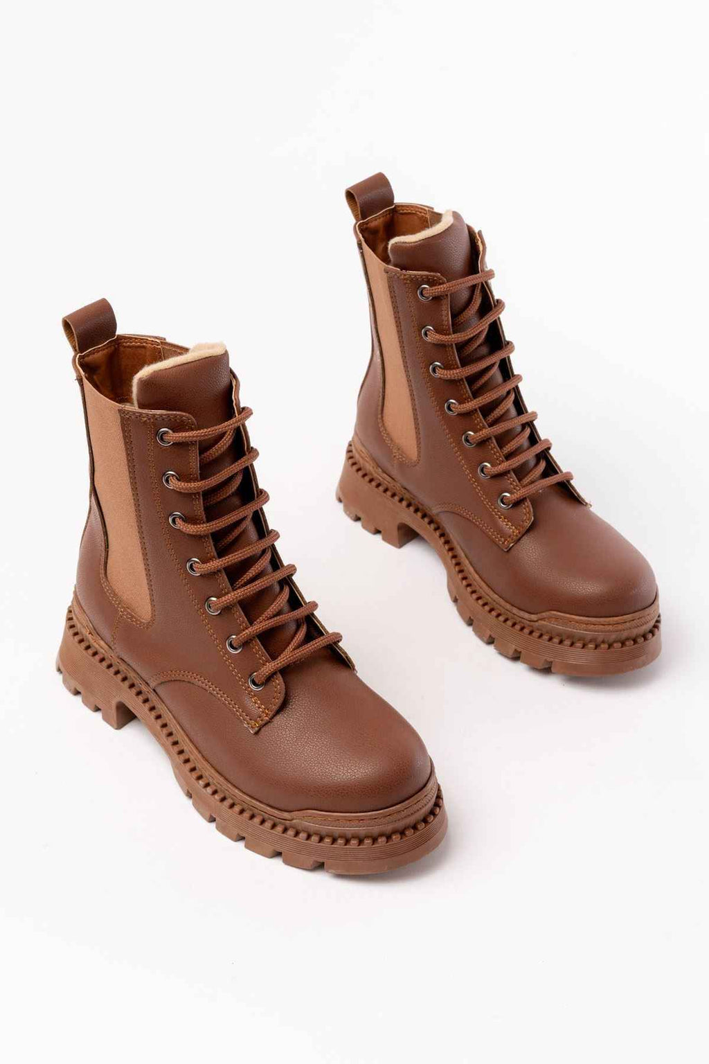 Ayakkabı Aşkı 2051-298 Taba Düz Topuklu Bağcıklı Lastikli Günlük Kadın Bot