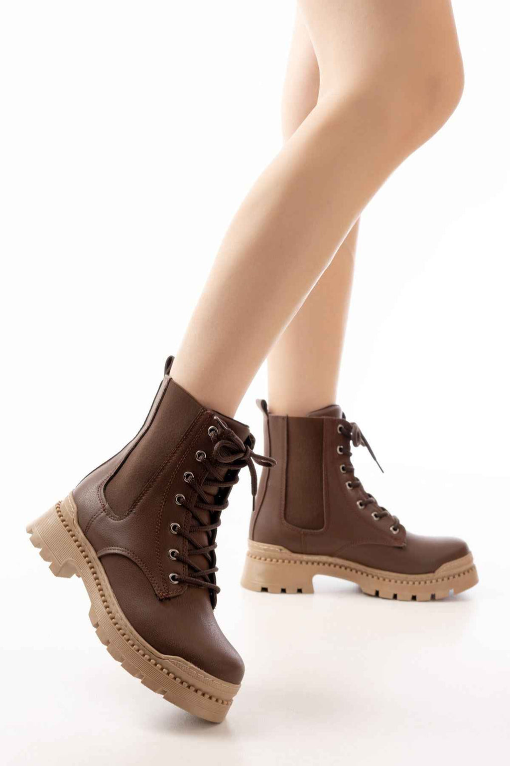 Ayakkabı Aşkı 2051-298 Kahverengi Düz Topuklu Bağcıklı Lastikli Günlük Kadın Bot