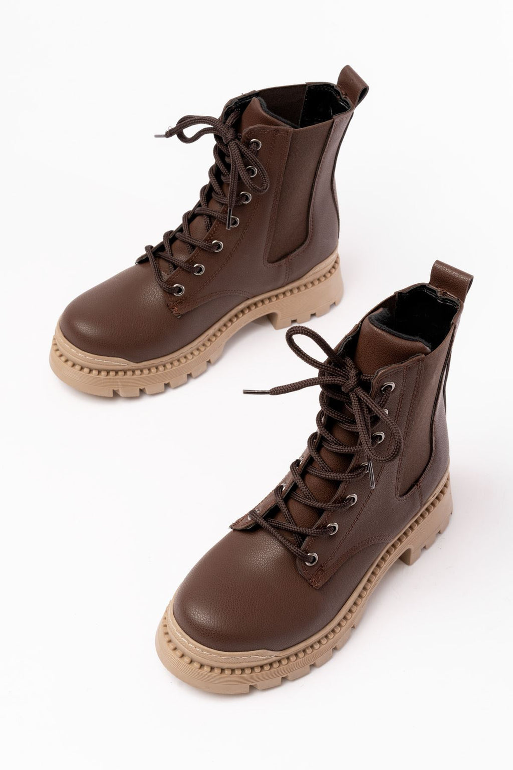 Ayakkabı Aşkı Kahverengi Düz Topuklu Bağcıklı Lastikli Günlük Kadın Bot - Ayakkabı Aşkı