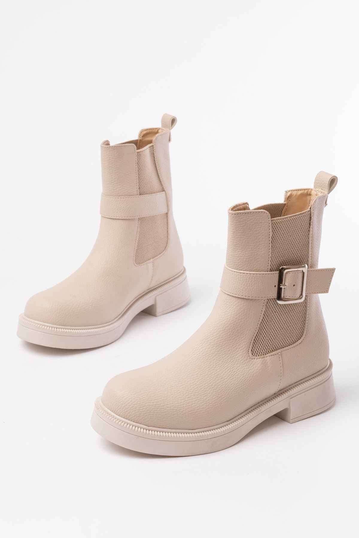 Ayakkabı Aşkı 02-2004 Bej Toka Aksesuarlı Lastikli Günlük Kadın Bot