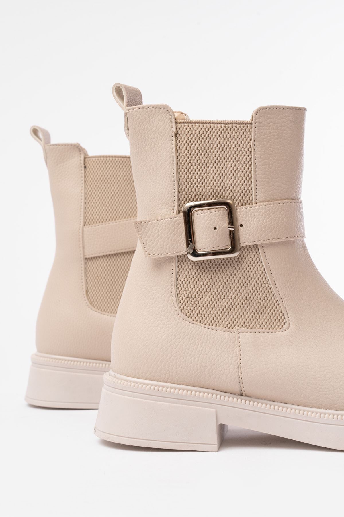 Ayakkabı Aşkı Bej Toka Aksesuarlı Lastikli Günlük Kadın Bot