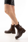 Ayakkabı Aşkı Kahverengi Toka Aksesuarlı Lastikli Günlük Kadın Bot - Ayakkabı Aşkı