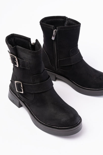 Ayakkabı Aşkı Siyah Süet Toka Aksesuarlı Günlük Kadın Bot