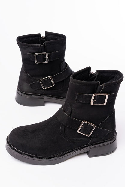 Ayakkabı Aşkı Siyah Süet Toka Aksesuarlı Günlük Kadın Bot