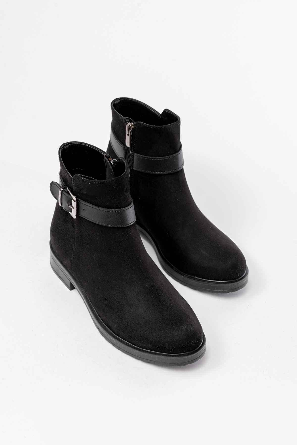 Ayakkabı Aşkı 165-204/1 Siyah Süet Toka Aksesuarlı Fermuarlı Günlük Kadın Bot