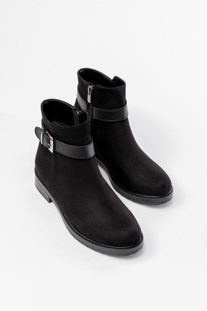 165-204/1 Siyah Süet Toka Aksesuarlı Fermuarlı Günlük Kadın Bot - Siyah