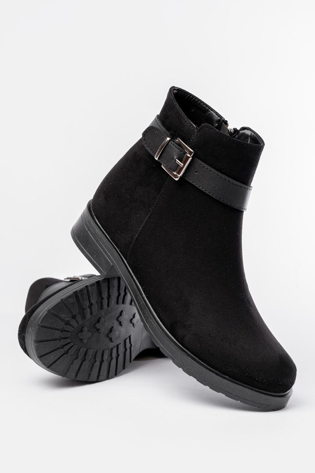 Ayakkabı Aşkı 165-204/1 Siyah Süet Toka Aksesuarlı Fermuarlı Günlük Kadın Bot - Ayakkabı Aşkı