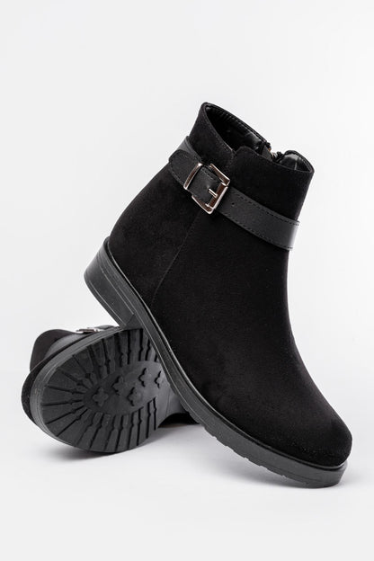 Ayakkabı Aşkı 165-204/1 Siyah Süet Toka Aksesuarlı Fermuarlı Günlük Kadın Bot