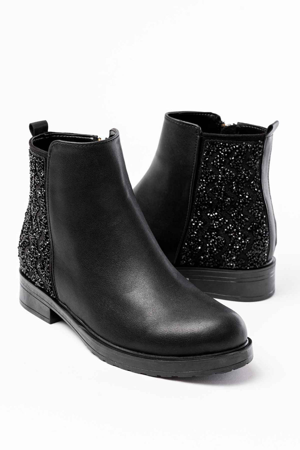 Ayakkabı Aşkı 165-212 Siyah Taş Aksesuarlı Fermuarlı Günlük Kadın Bot