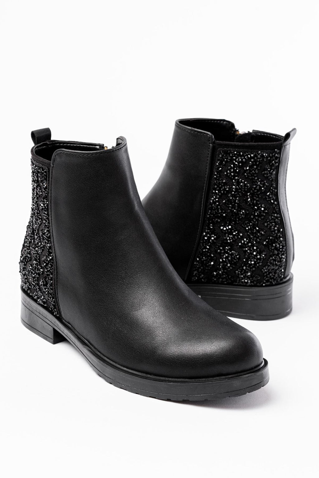 165-212 Siyah Taş Aksesuarlı Fermuarlı Günlük Kadın Bot - Siyah