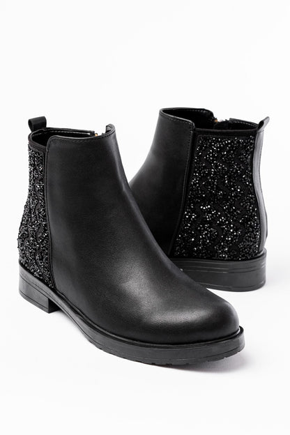 165-212 Siyah Taş Aksesuarlı Fermuarlı Günlük Kadın Bot - Siyah