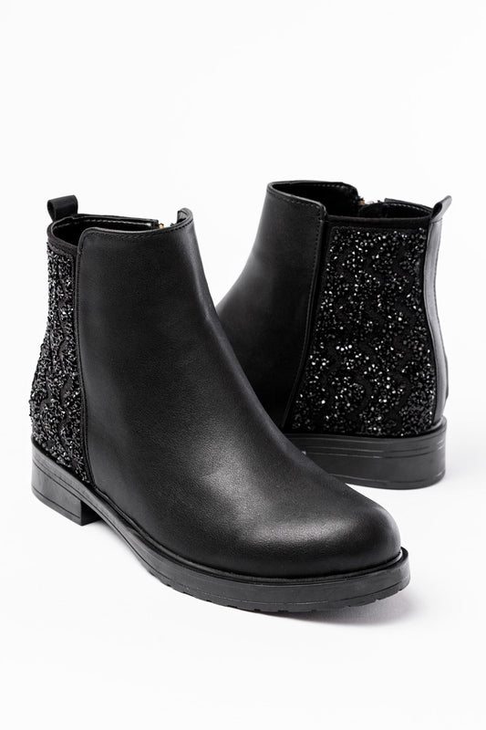 165-212 Siyah Taş Aksesuarlı Fermuarlı Günlük Kadın Bot - Siyah