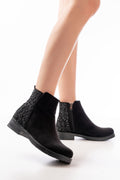 Ayakkabı Aşkı Siyah Süet Taş Aksesuarlı Fermuarlı Günlük Kadın Bot - Ayakkabı Aşkı