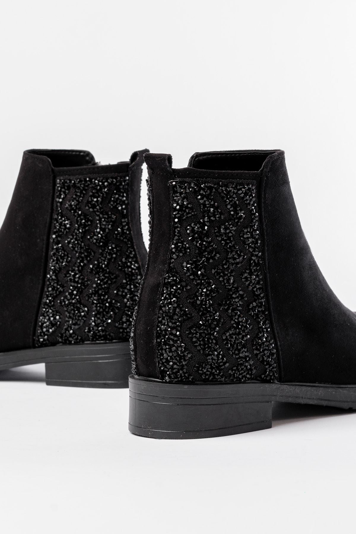 Ayakkabı Aşkı Siyah Süet Taş Aksesuarlı Fermuarlı Günlük Kadın Bot