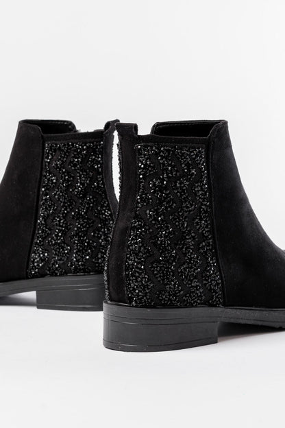Ayakkabı Aşkı Siyah Süet Taş Aksesuarlı Fermuarlı Günlük Kadın Bot