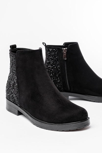 Ayakkabı Aşkı Siyah Süet Taş Aksesuarlı Fermuarlı Günlük Kadın Bot
