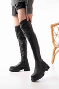 Ayakkabı Aşkı 236-2194 Siyah Streç Diz Üstü Fermuarlı Günlük Kadın Çizme