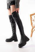 Ayakkabı Aşkı Siyah Streç Diz Üstü Fermuarlı Günlük Kadın Çizme - Ayakkabı Aşkı