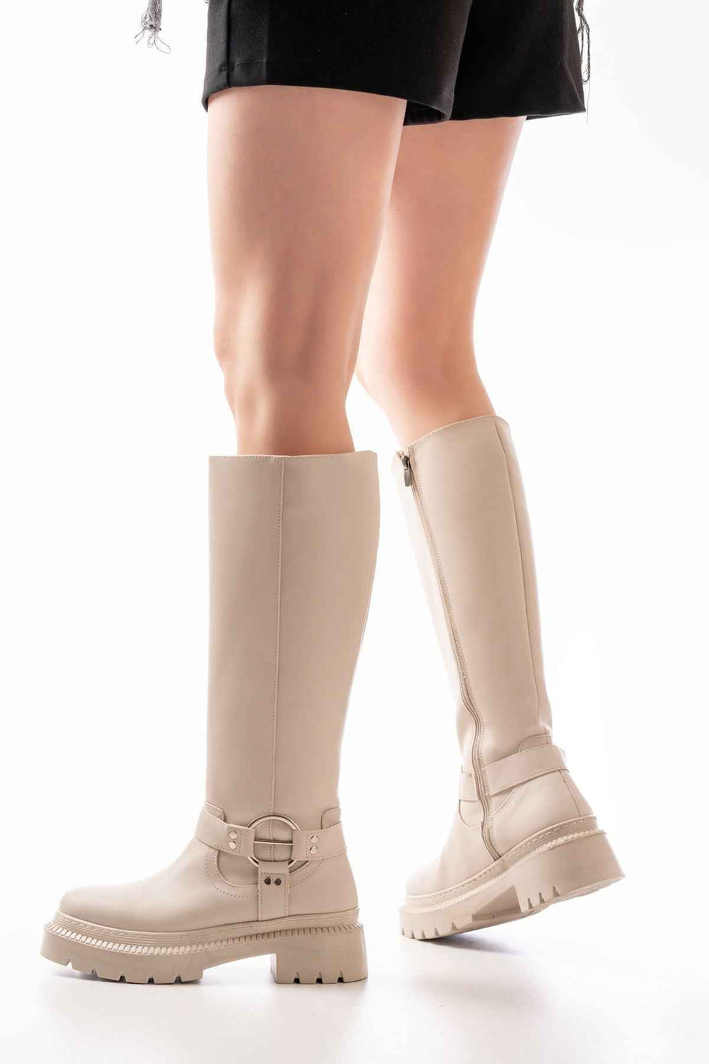 Ayakkabı Aşkı 236-3021 Bej Fermuarlı Günlük Kadın Çizme