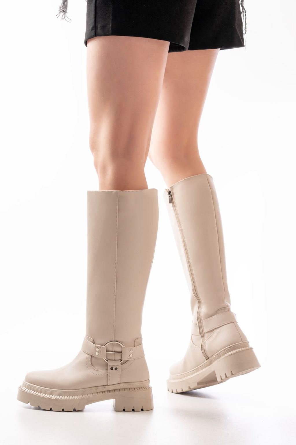 Ayakkabı Aşkı Bej Fermuarlı Günlük Kadın Çizme - Ayakkabı Aşkı