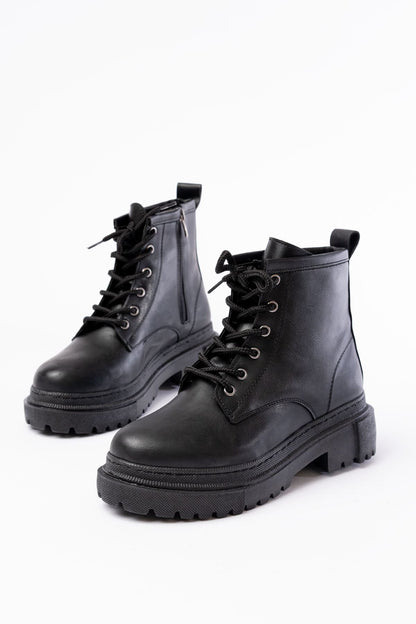 Ayakkabı Aşkı Siyah Bağcıklı Fermuarlı Günlük Kadın Bot