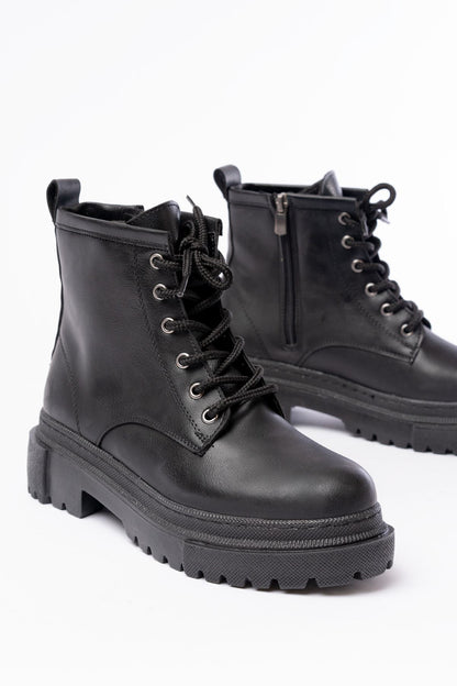 Ayakkabı Aşkı Siyah Bağcıklı Fermuarlı Günlük Kadın Bot