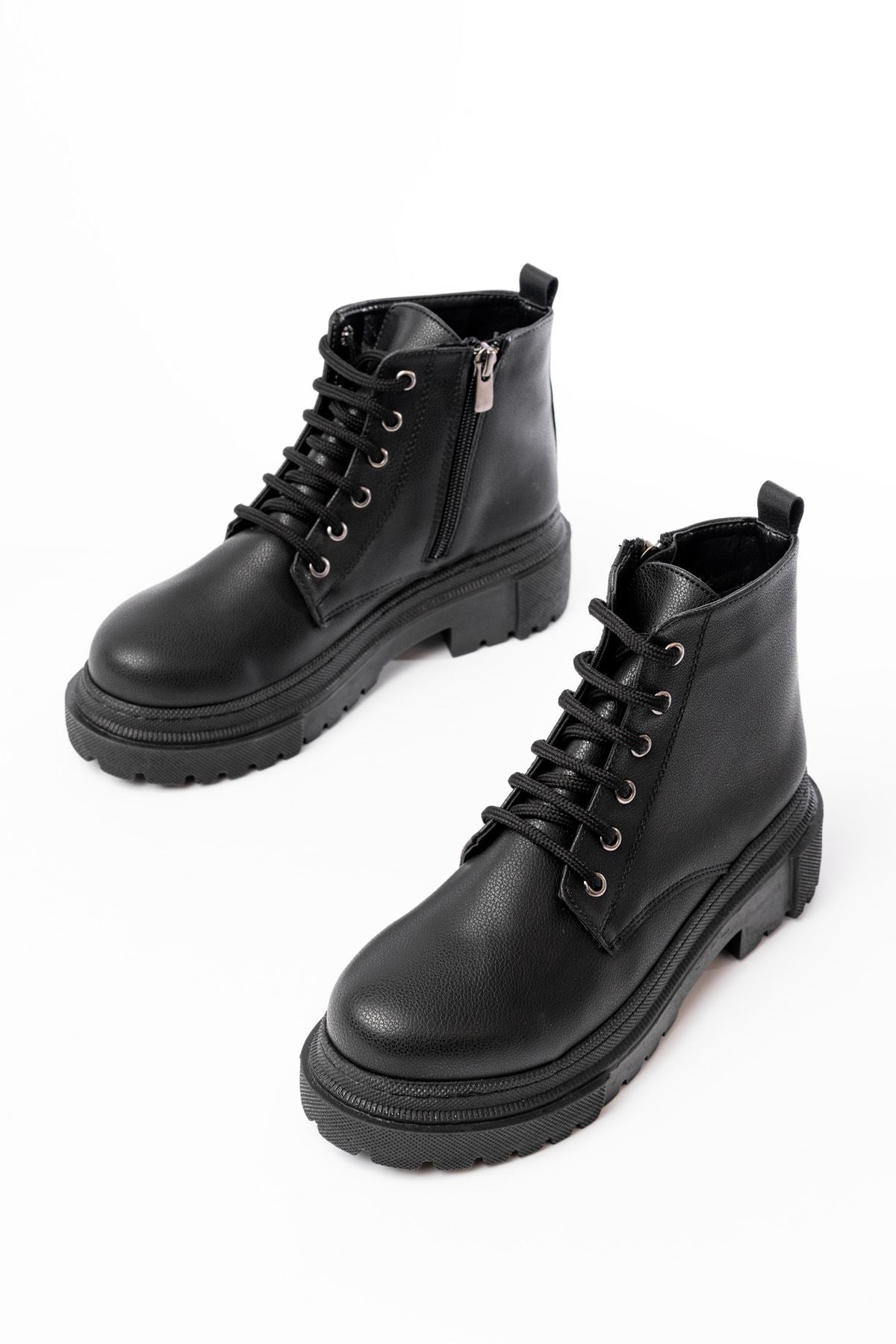 Ayakkabı Aşkı Siyah Bağcıklı Fermuarlı Günlük Kadın Bot - Ayakkabı Aşkı
