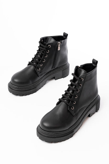 Ayakkabı Aşkı Siyah Bağcıklı Fermuarlı Günlük Kadın Bot