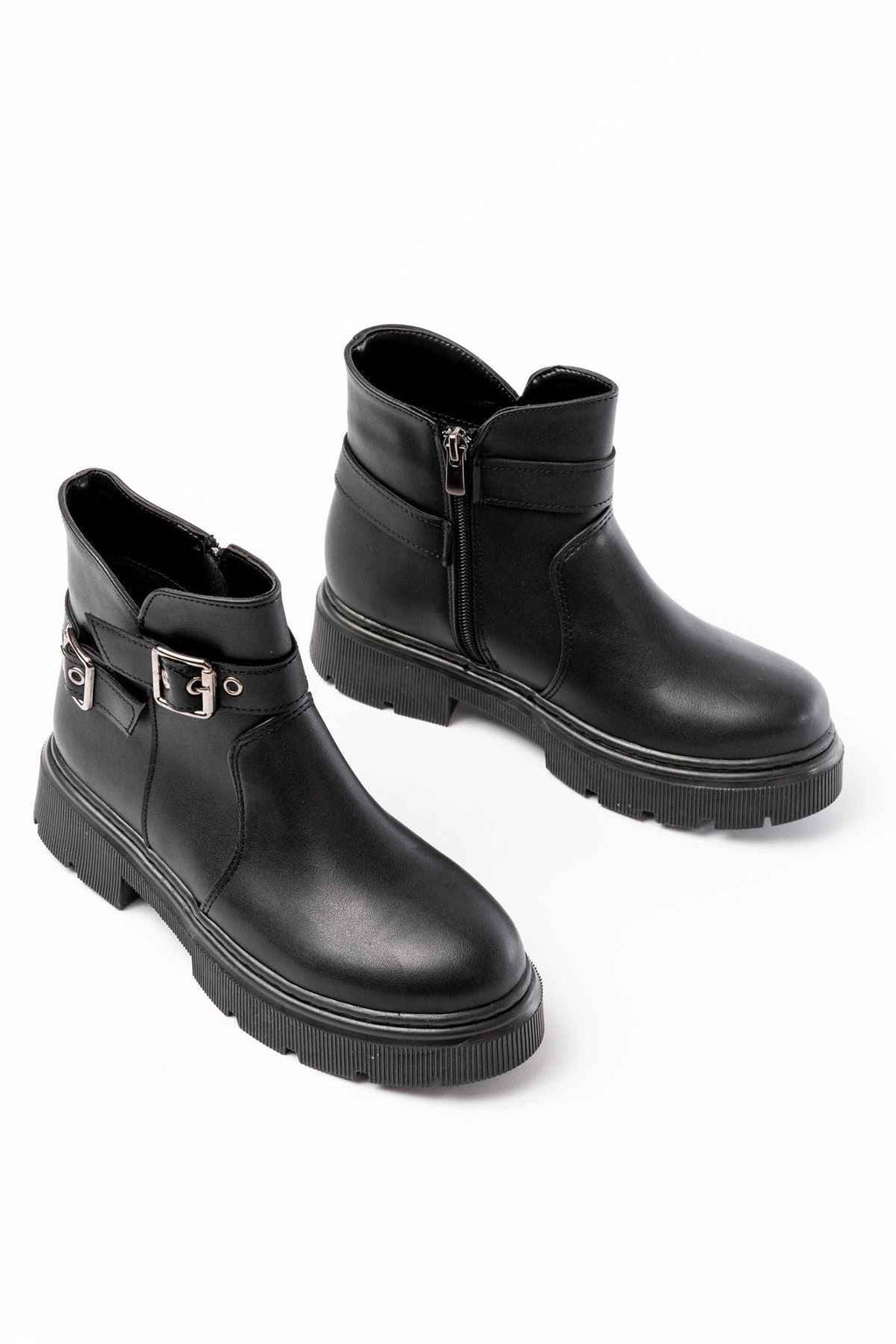 Ayakkabı Aşkı 508-3037 Siyah Toka Aksesuarlı Fermuarlı  Günlük Kadın Bot