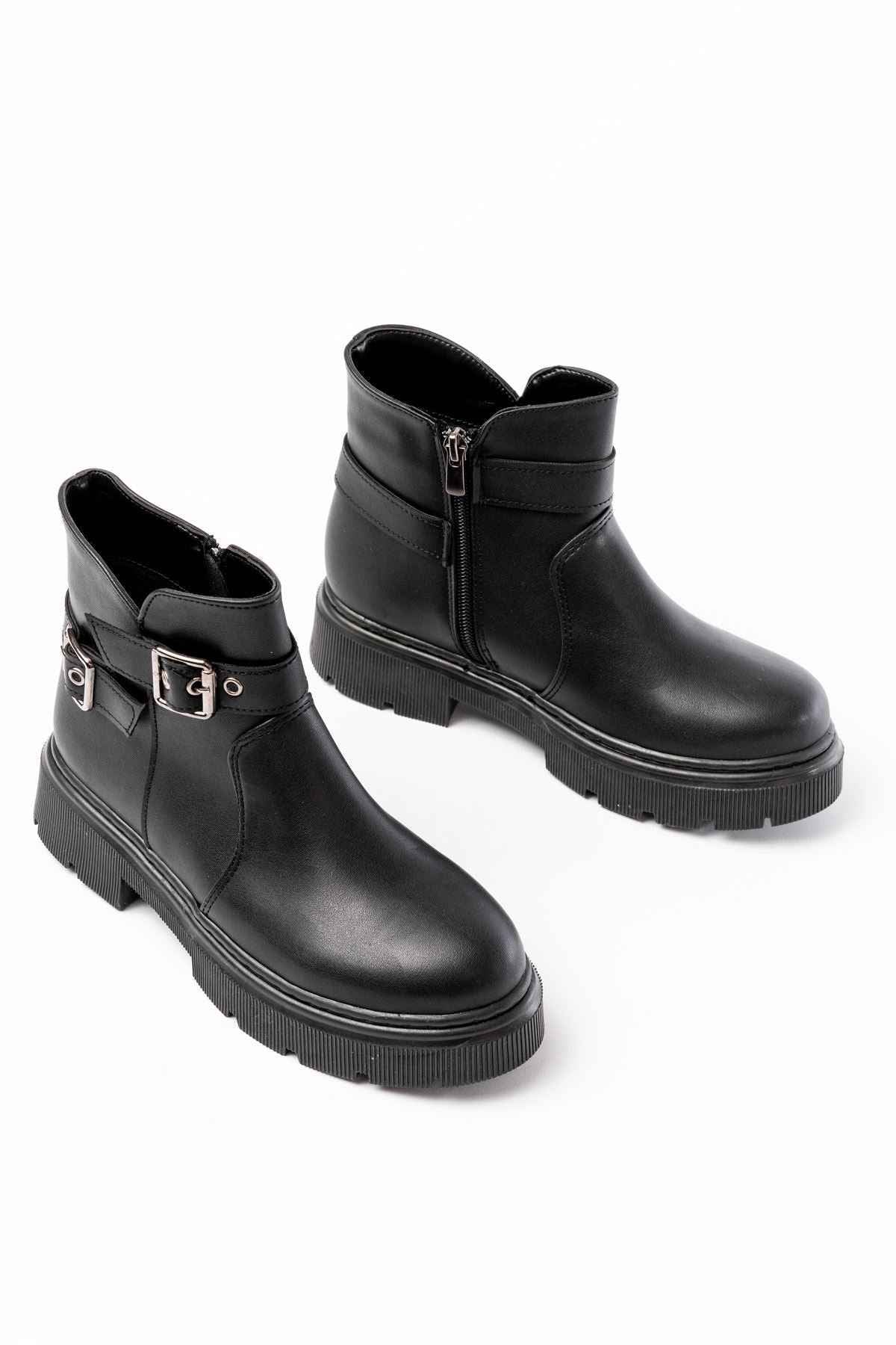 Ayakkabı Aşkı 508-3037 Siyah Toka Aksesuarlı Fermuarlı  Günlük Kadın Bot