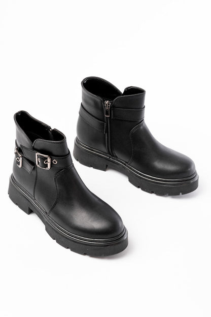 508-3037 Siyah Toka Aksesuarlı Fermuarlı  Günlük Kadın Bot - Siyah