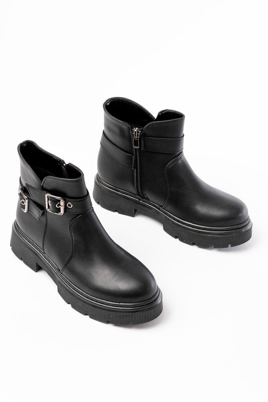 508-3037 Siyah Toka Aksesuarlı Fermuarlı  Günlük Kadın Bot - Siyah