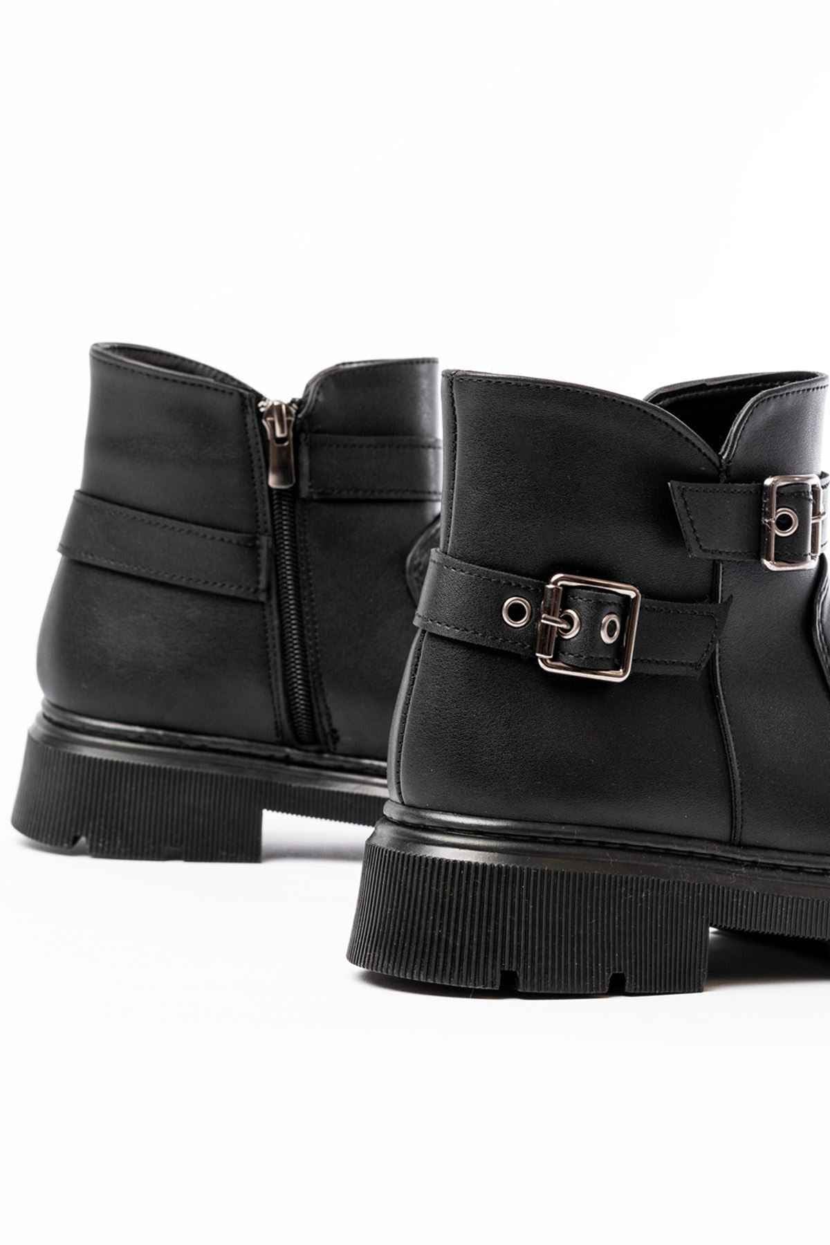 Ayakkabı Aşkı 508-3037 Siyah Toka Aksesuarlı Fermuarlı  Günlük Kadın Bot
