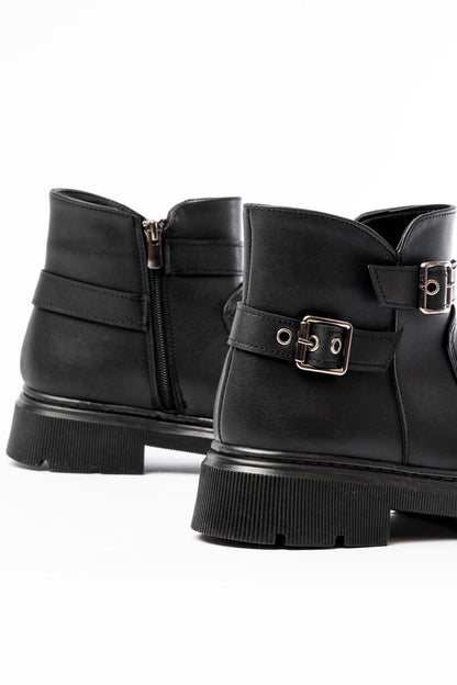 Ayakkabı Aşkı Siyah Toka Aksesuarlı Fermuarlı Günlük Kadın Bot