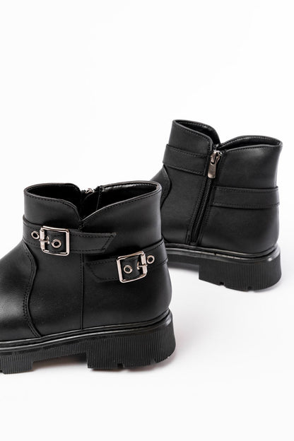Ayakkabı Aşkı Siyah Toka Aksesuarlı Fermuarlı Günlük Kadın Bot