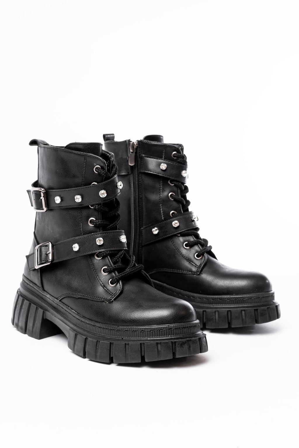 Ayakkabı Aşkı Siyah Bağcıklı Kalın Tabanlı Bağcıklı Fermuarlı Günlük Kadın Bot