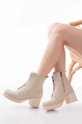 Ayakkabı Aşkı 5109-3025 Bej Bağcıklı Fermuarlı Kalın Topuklu Günlük Kadın Bot
