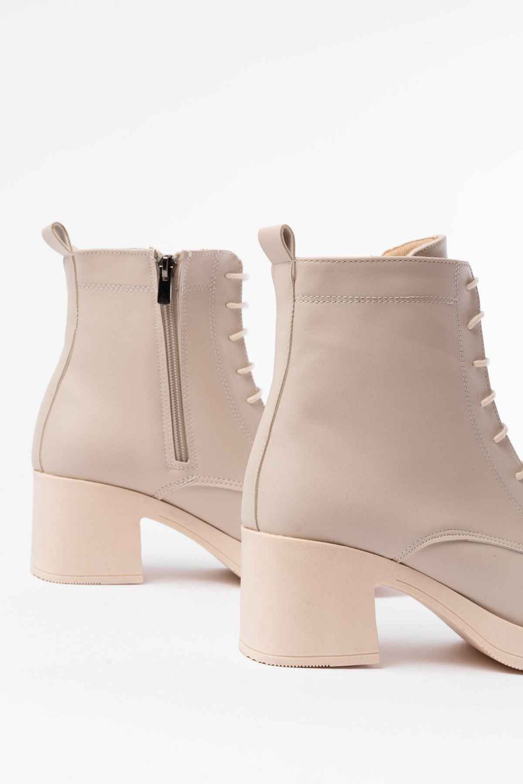 Ayakkabı Aşkı 5109-3025 Bej Bağcıklı Fermuarlı Kalın Topuklu Günlük Kadın Bot