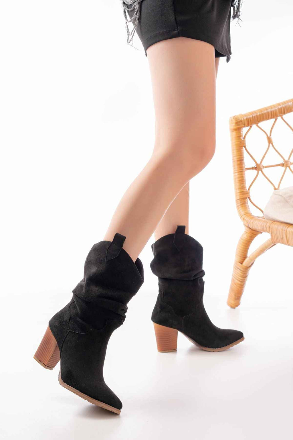 Ayakkabı Aşkı Ls-1860 Siyah Süet Körüklü Kalın Topuklu Günlük Kadın Bot